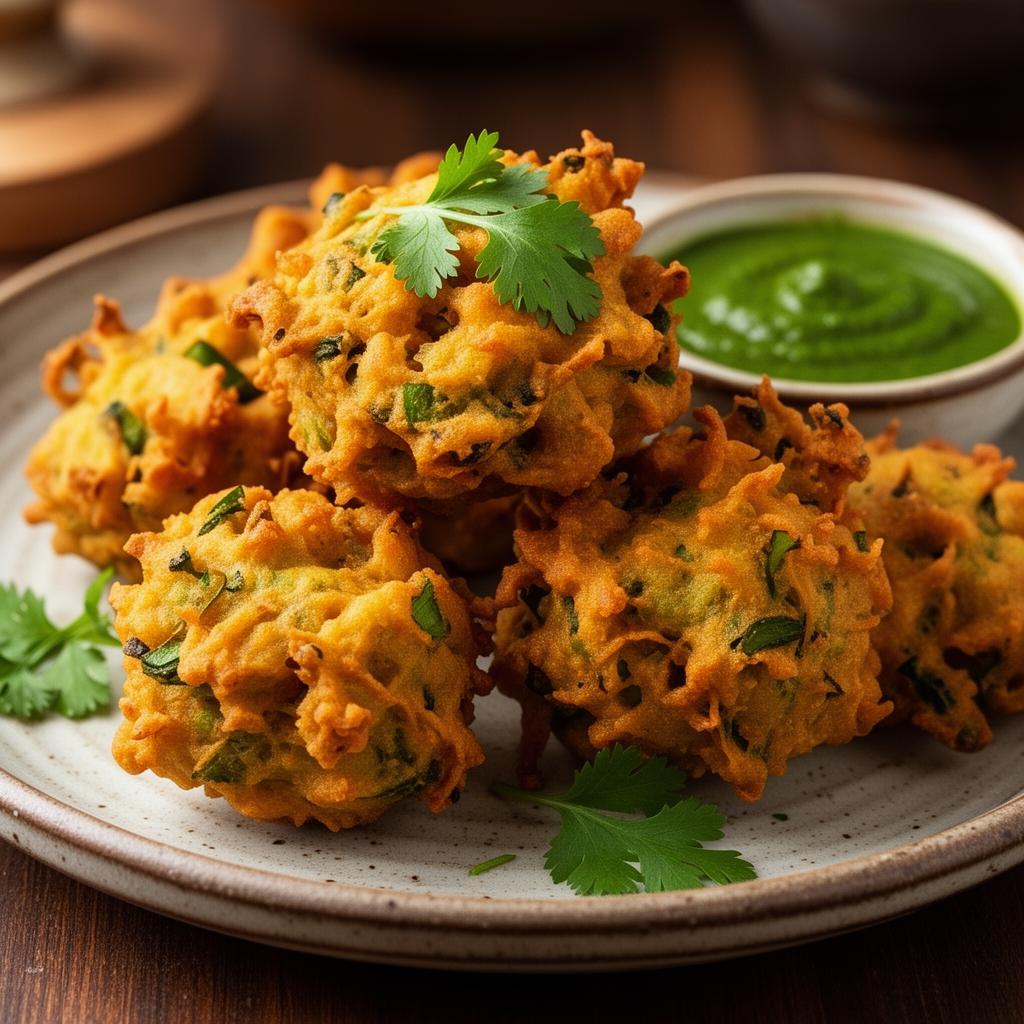 Pakoras on a rustic plate